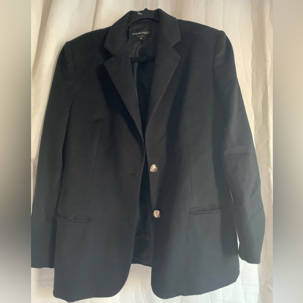 Antonio Fusco Milano Black WoolTwo Buttons Blazer 46